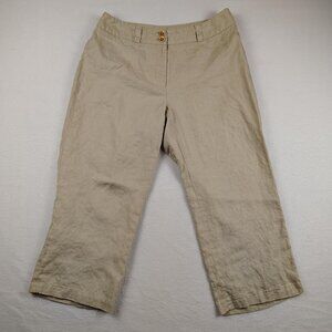 Rafaella Linen Wide Leg Pants Womens 10 Beige Cropped High Rise